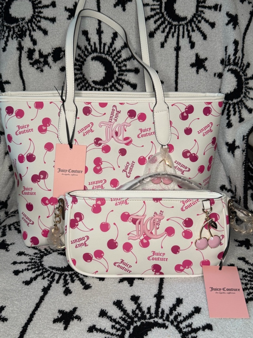 Juicy Couture “Very Cherry” White & Pink Tote & Mini Shoulder Bag Set